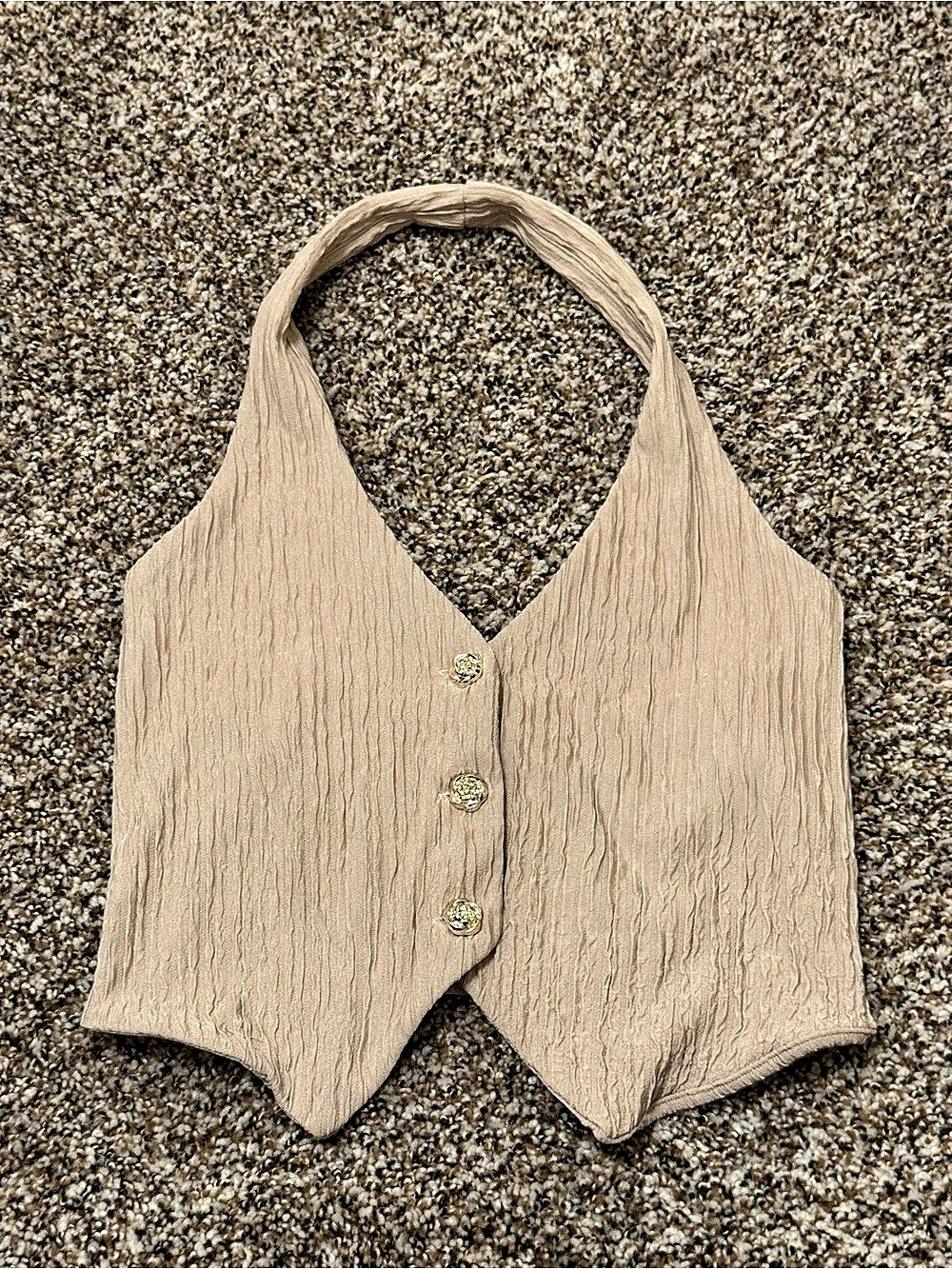 love poem Women's Halter Crop Top in Beige Size Medium